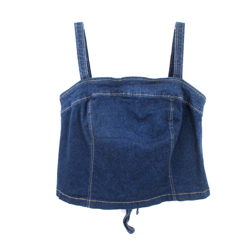 A-LIST Jean Tank Top Women 1XL Blue Denim Stretch Back Tie Y2K Crop Top